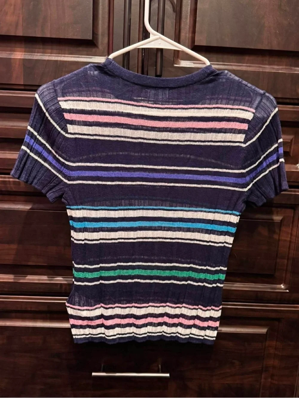 GAP Navy Short-Sleeve Striped Knit Sweater SMALL